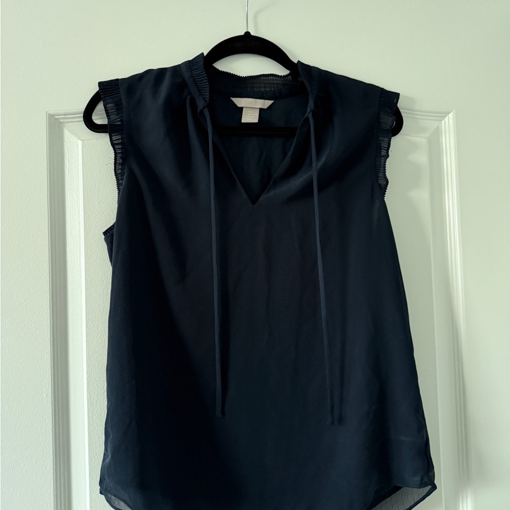 Elegant Navy Blue Polka Dot Sleeveless Top